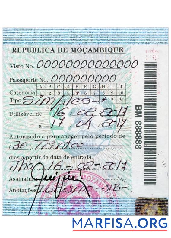 Downloadable Mozambique simple visa template